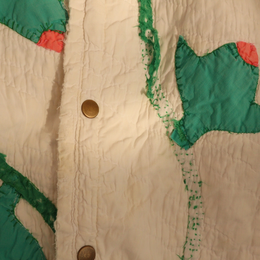 Upcycled Quilt Chore Coat Barn Jacket Appliqué XL • 2XL - Picture 13 of 15